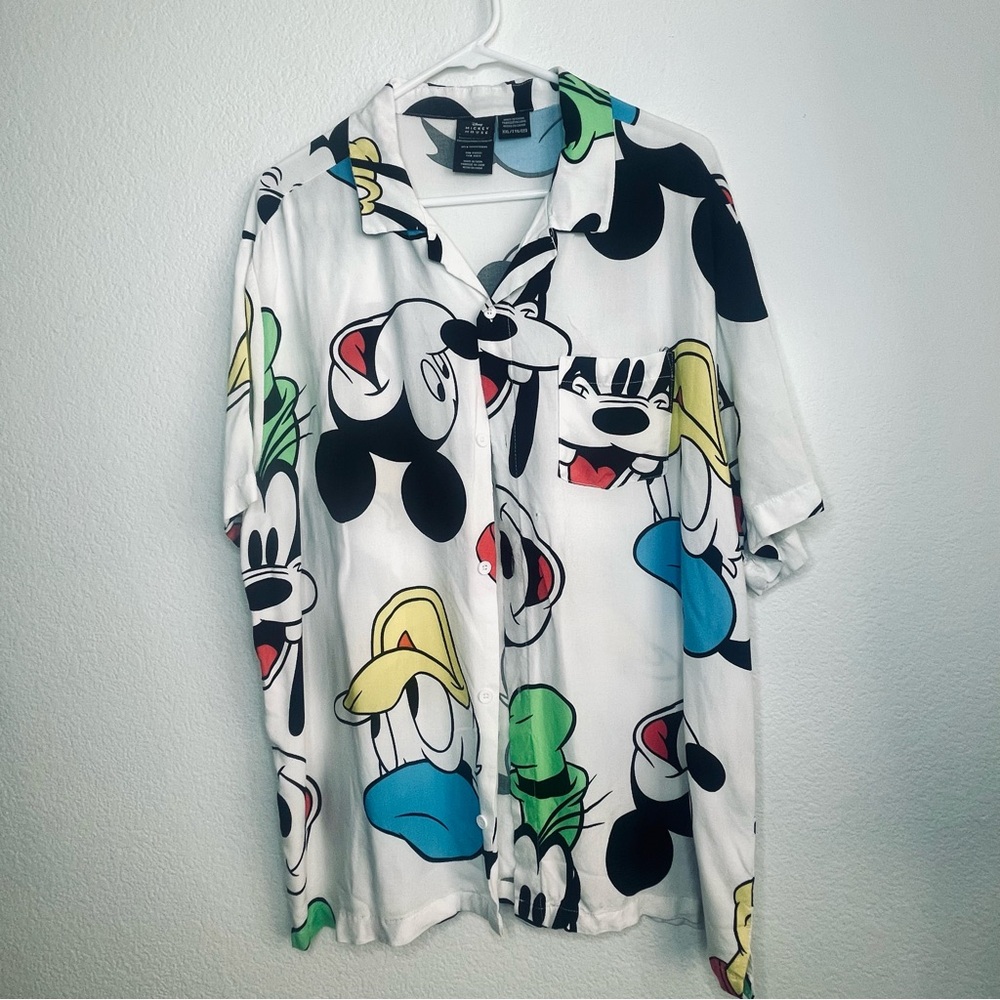 Vintage Disney Character Faces Multicolored Mens button front collared shirt